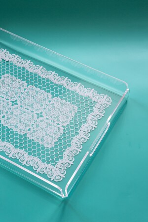 Tablett aus Plexiglas mit Spitzenmuster, 36 cm x 26 cm, QBML001 - 5