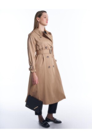 Taillenverstellbarer Trenchcoat mit Epaulettendetail, Beige - 1