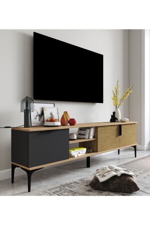 Tarz Raflı 180 Cm Metal Kulp Tv Ünitesi (sepet - Antrasit) TRZ007 - 1