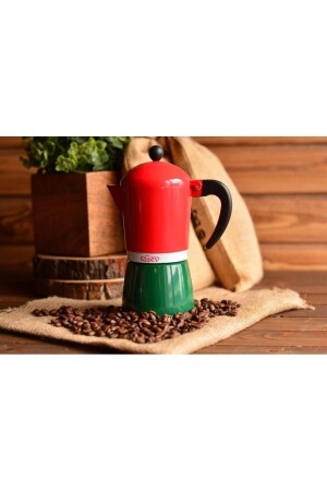 Taşev T1197 Adamo Moka Pot 6 Fincan Kırmızı&yeşil - 5