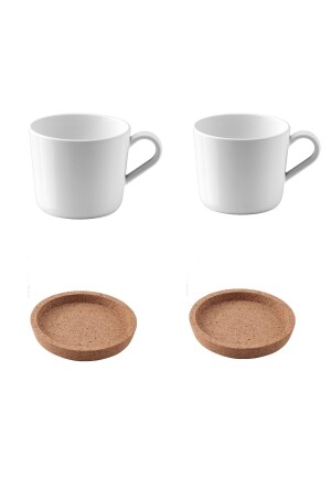 Tassenset > 2 Tassen (24 cl) + 10 cm große Korkuntertasse - 1