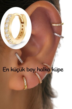 Tek Küpe (Çift değildir) 14 Ayar Altın *bebek Boy* Taşlı Küçük Halka Küpe 6mm Huggie Small Tek küpe - 2