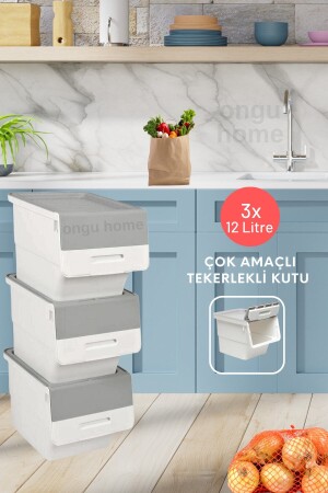 Tekerlekli Eşya Ve Erzak Kutusu Motek Organizer Kutu 3 Katlı Motek (3X12LT) Ongu081y - 4