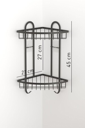 Teknotel Yapışkanlı 2 Katlı Kancalı Banyo Köşe Rafı Mat Siyah St307 11.ST.307.02 - 5