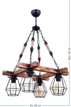 Tetra Wooden 4 Lü Lüx Halatlı Avize ÖZP.0310 - 1