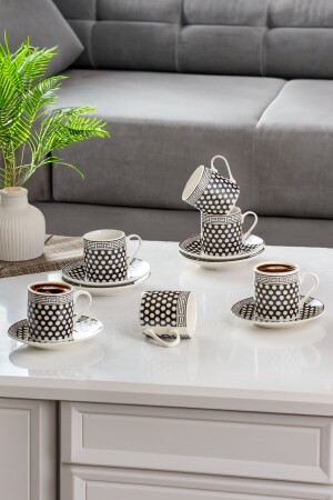 Thoth 12-teiliges türkisches Kaffeetassen-Set aus Porzellan, Schwarz 2021ST0640 - 1