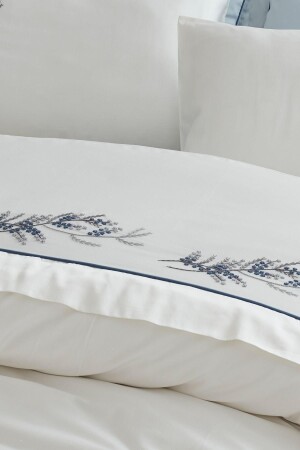 Tiefes Doppelbett-Bettbezug-Set, 100 % Bio-Baumwollsatin, handbestickt, Creme, 200 x 220 cm, NVRDRN200 x 220 - 4