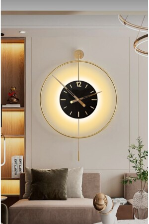 Timelles Gold (pilli Led ) Siyah Göbek 60 Çap ,(QUARTZ MEKANİZMALI) Modern Metal Duvar Saati Meta-040140044 - 4