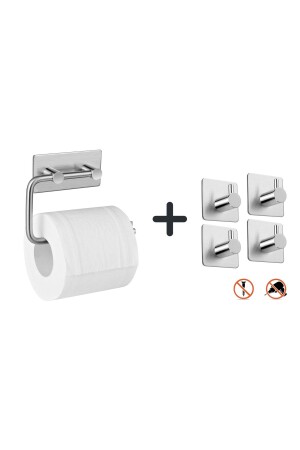 Toilettenpapierhalter aus Edelstahl und 4 Kleiderbügel – selbstklebende Montage – keine Schrauben! - 4