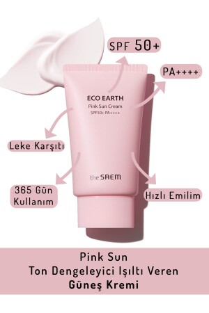 Ton Dengeleyici Işıltı Veren Güneş Kremi 50 gr - Eco Earth Pink Sun Cream SPF 50- ve PA-- - 1