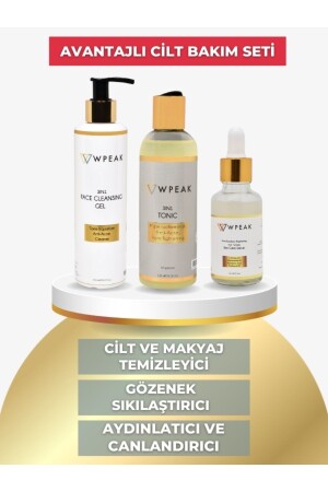 Tonıc 200 ml - Skin Care Serum 30 ml - Face Cleasıng Gel 250 ml wpeak set - 4