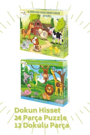 Touch-and-Feel-Puzzle-Set mit 2 Stück (MEIN BAUERNHOF UND WALD-ABENTEUER) Insgesamt 24 Teile, davon 12 mit Textur. BON81018095 - 3