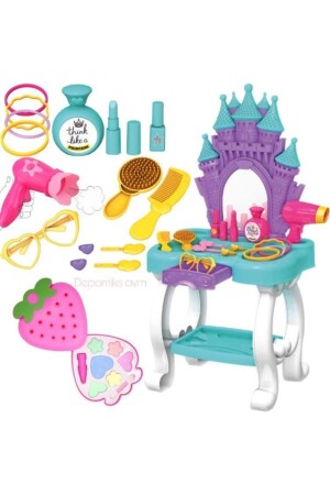 Toy Castle Kosmetiktisch mit Spiegel und Zubehör + Streichbares Erdbeer-Make-up-Set Spielzeug für Mädchen, Schönheitstisch mit Zubehör - 2