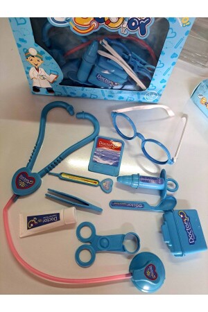 Toy Doctor Set mit Tasche, Behandlungsausrüstung, 11-teilig, Brille, Stethoskop, Kartenhalter, Injektor, 18 x 24 cm - 4