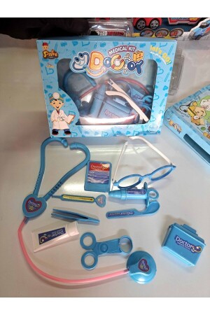 Toy Doctor Set mit Tasche, Behandlungsausrüstung, 11-teilig, Brille, Stethoskop, Kartenhalter, Injektor, 18 x 24 cm - 5