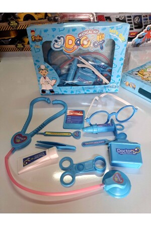 Toy Doctor Set mit Tasche, Behandlungsausrüstung, 11-teilig, Brille, Stethoskop, Kartenhalter, Injektor, 18 x 24 cm - 6