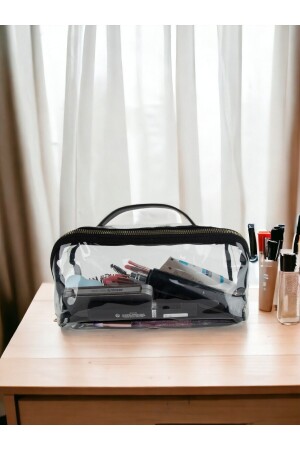 Transparente Mehrzweck-Make-up-Tasche mit Griff, großes Fach, Reise-Kosmetik-Organizer, transparent - 1