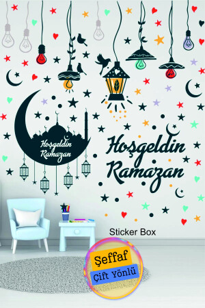 Transparenter Doppel-Look „Welcome Ramadan“-Aufkleber, Ramadan-Ornament, Eid-Glas-Wandaufkleber, 25 x 100 - 3