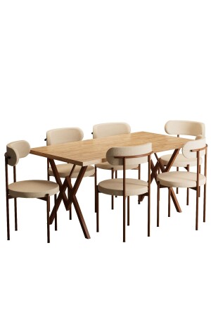 Trend Küchentisch-Set für 6 Personen Atlantic Pine-Creme-Braun - 6