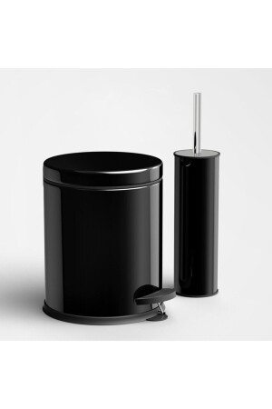 Tret-Mülleimer, Toilette, WC-Bürste, Badezimmer-Mülleimer, 2-teiliges Badezimmer-Set, Schwarz, 5 Liter - 1