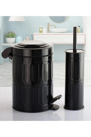 Tretmülleimer Toilette WC-Bürste Badezimmer Mülleimer 2-teiliges Badezimmer-Set 5 Liter Schwarz Vintage 2311211210 - 1