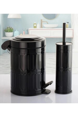 Tretmülleimer Toilette WC-Bürste Badezimmer Mülleimer 2-teiliges Badezimmer-Set 5 Liter Schwarz Vintage 2311211210 - 3