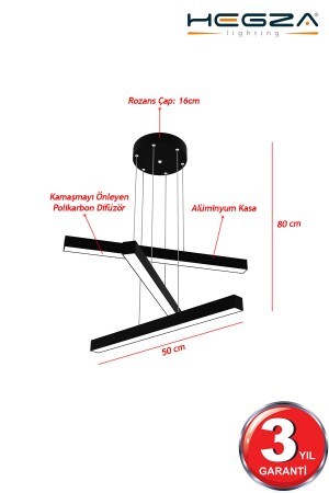 Trillizo ( Siyah Kasa, Sarı Işık ) Ledli Modern Sarkıt Led Avize, Salon, Mutfak, Oturma Odası Trillizo-Siyah - 6