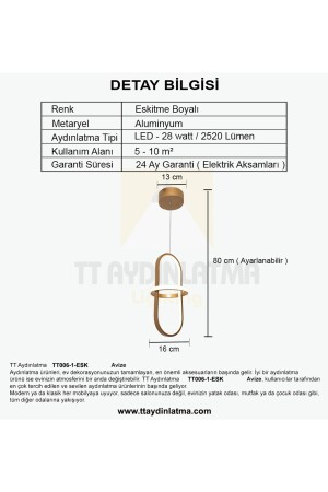 Tt006-1-esk Minyon Modeli Tekli Eskitme ( Beyaz Işık ) Led Avize TT006-1-ESK-BYR MİNYON - 3