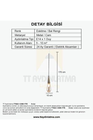 Tt023-1-esk-ytk Damla Modeli Eskitme Yatak Başlık Avize TT023-1-ESK-YTK - 6