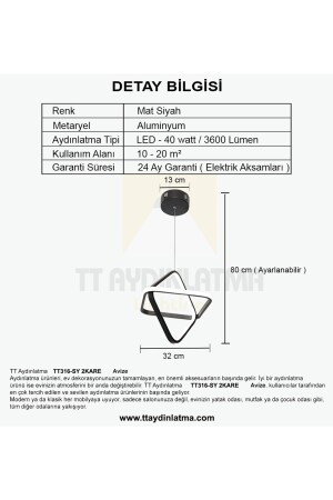 Tt316-sy 2kare Modeli Mat Siyah ( 3 Renk Işık Modüllü ) Led Avize TT316-SY-3RN 2KARE - 6