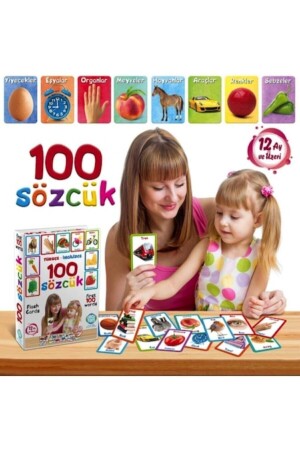 Türkçe - Ingilizce 100 Sözcük Bebek Eğitim Kelime Sözcük Kartı Oyunu Flash Cards WB-FCS-100 - 2