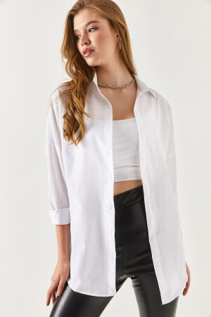 Übergroßes langes Basic-Shirt - Weiß - 1