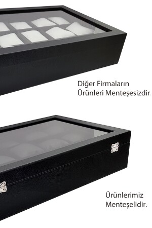 Uhrenbox aus schwarzem Diamantleder, 15-teilig, Glas, St15–69, ehy-st15–69 - 7