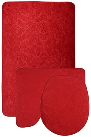 Ultrasoft gemustertes 3-teiliges rotes Toilettenset, Badezimmerteppichmatten-Set UltSoft - 1