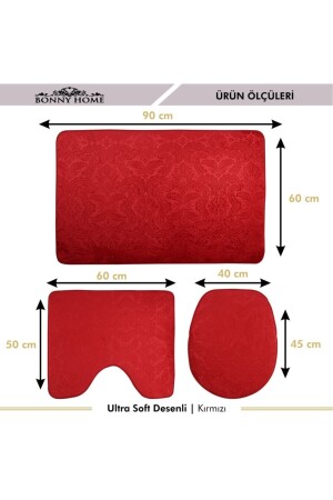 Ultrasoft gemustertes 3-teiliges rotes Toilettenset, Badezimmerteppichmatten-Set UltSoft - 6