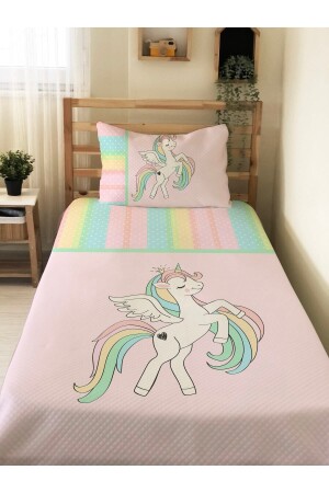 Unicorn Desenli Bebek Ve Çocuk Baskılı Tek Kişilik Pike Takımı 160x230 Renkli 73681 - 2