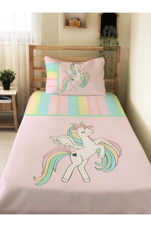 Unicorn Desenli Bebek Ve Çocuk Baskılı Tek Kişilik Pike Takımı 160x230 Renkli 73681 - 3