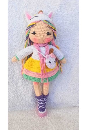 Unicorn Kostümlü Kız Amigurumi Örgü Oyuncak P761S6085 - 1