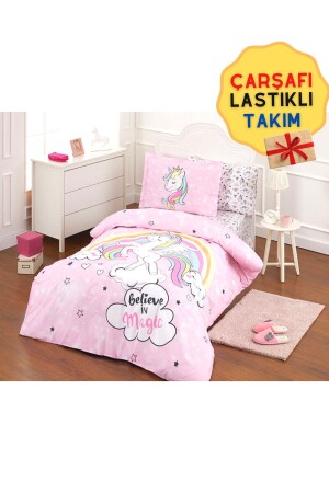 Unicorn Lastikli Çarşaflı Kız Çocuk Tek Kişilik Nevresim Takımı özdilektk4150 - 1