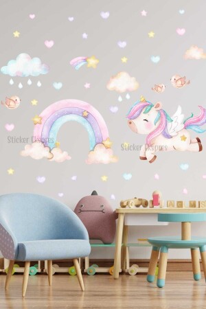 Unicorn Ve Gökkuşağı Set Çocuk Odası Duvar Sticker SSTCKREKSP673 - 2