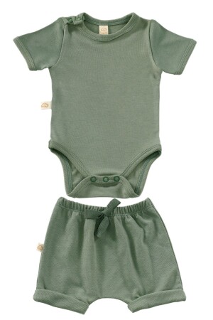 Unisex 2 Parça Kısa Kollu Bebek Yazlık Bodysuit Ve Şort Seti - Elation Gourd - 1