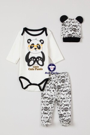 Unisex Bebek Panda Zıbın Takımı 3 Lü - 1