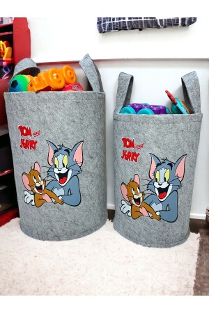 Unisex Gri Tom And Jerry Baskılı Büyük Ve Orta Boy Oyuncak Çamaşır Sepeti - 2