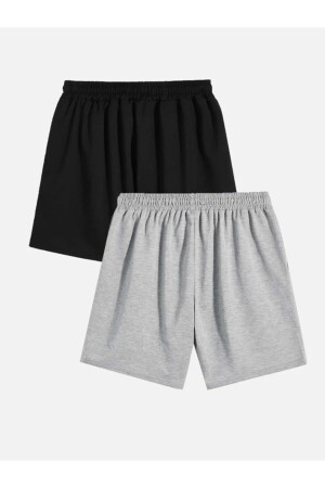 Unisex Schwarz-Graue 2-teilige Basic-Shorts aus gekämmter Baumwolle BasicSortDuz-1 - 4