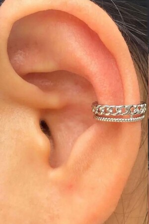 Unisex Sıkıştırma Deliksiz Zincir Desenli Çelik Kıkırdak Küpe Ear Cuff - 1