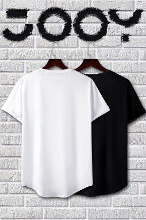 Unisex Siyah Beyaz Oval Kesim Tshirt 2'li Set - 2