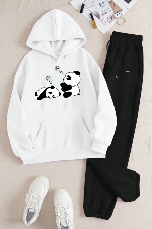 Unisex Uykucu Panda Baskılı Rahat Eşofman Takımı - 1