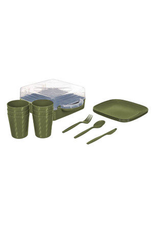 Urve 6-Personen-Camping-Reise-Picknick-Set und Teetasse-Trageausrüstungsbehälter 2 in 1 Grün P4982 - 4