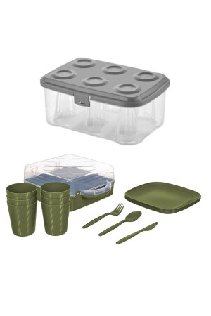 Urve 6-Personen-Camping-Reise-Picknick-Set und Teetasse-Trageausrüstungsbehälter 2 in 1 Grün P4982 - 6