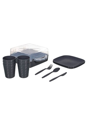 Urve 6-Personen-Camping-Reise-Picknick-Set und Teetassen-Transportbehälter 2 in 1 Anthrazit P4981 - 4